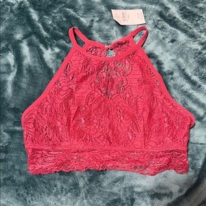 Buckle Pink Lace Halter Bralette